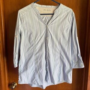 EUC Royal Robbins wicking light blue striped top, size XL